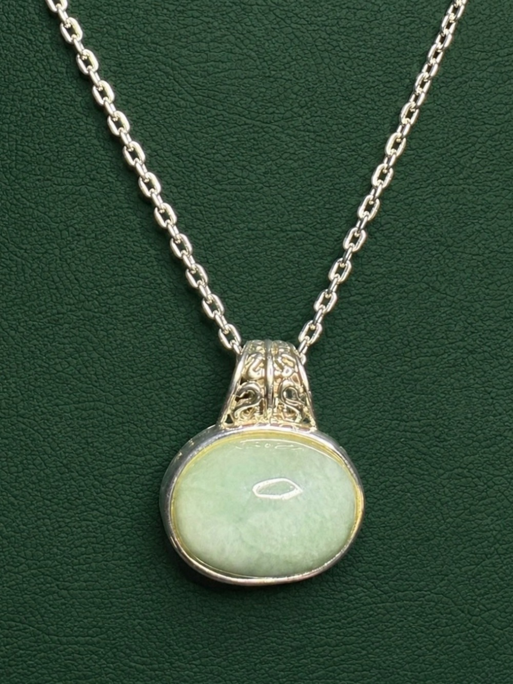 Pendant Jadeite Gemstone 925 Sterling Silver Intricate Design Necklace